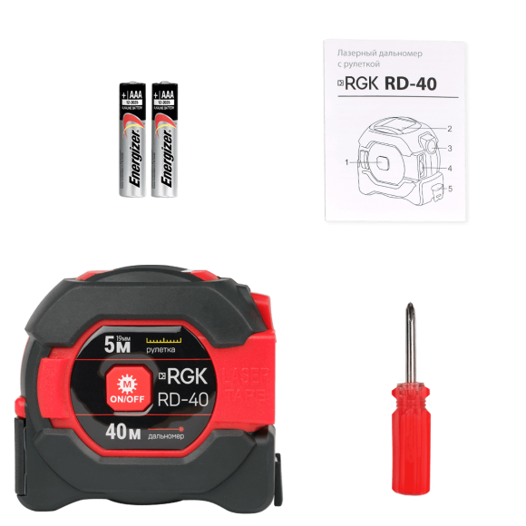 Лазерный дальномер с рулеткой RGK RD-40 Лазерный дальномер с рулеткой RGK RD-40